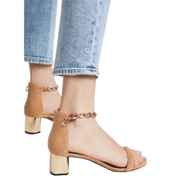 NEW Stella Luna Tan Suede Ankle Chain Turnlock Heeled Sandal - Picture 1 of 11